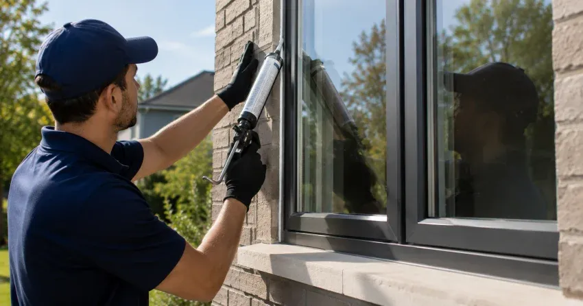 Aluminum window frame with double glazed insulated glass unit installed in a residential wall in Birch Cliff, Scarborough