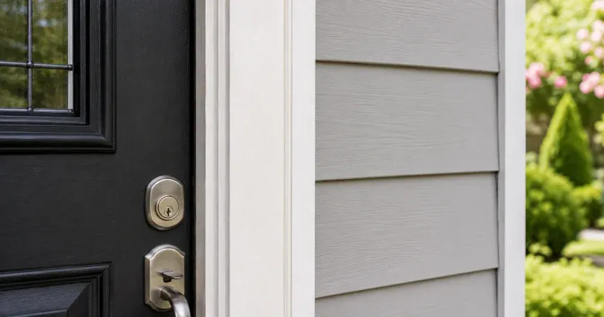 technician inspecting door jamb behind cracked casing in Agincourt, Scarborough home
