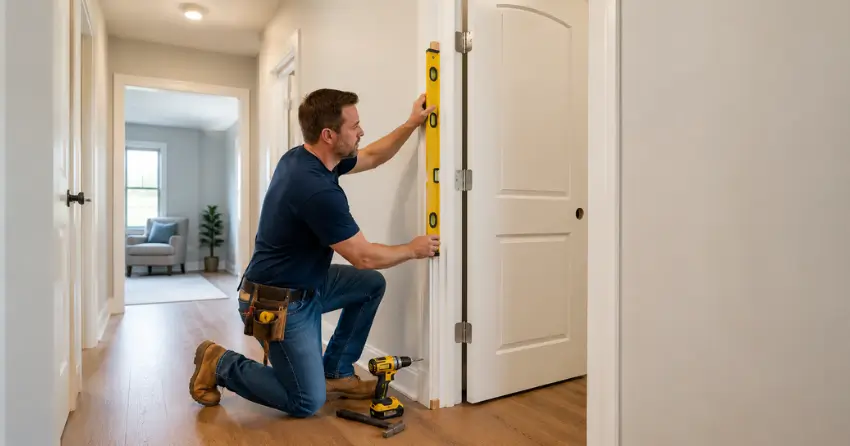 technician installing a pre-hung interior door in a home hallway Scarborough City Centre, Scarborough