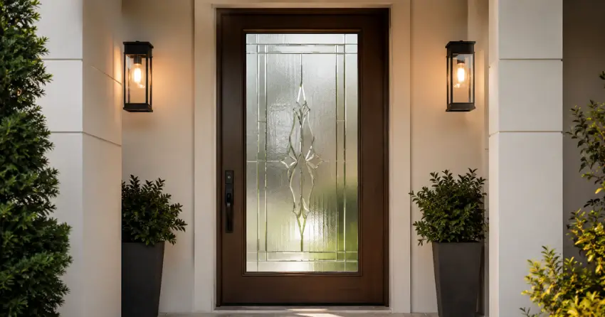 decorative frosted glass panel installed in a front door in Morningside, Scarborough