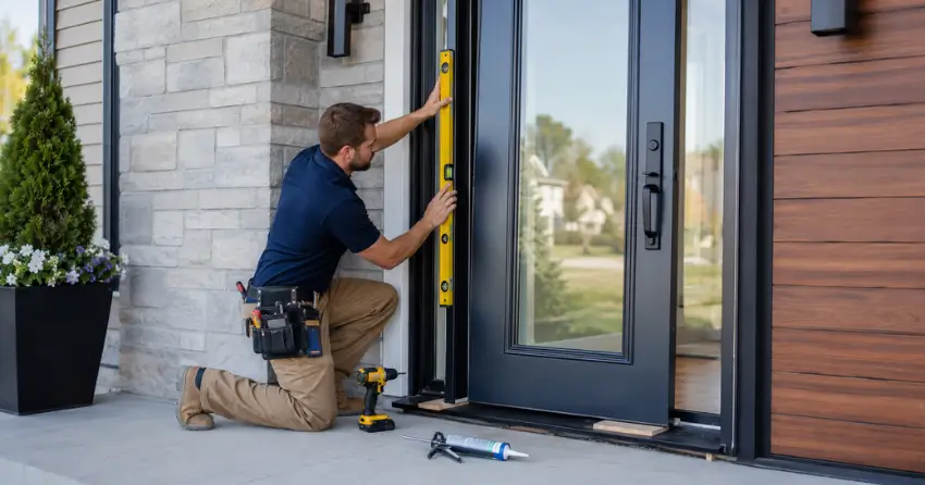glass outside door installation with energy-efficient double-pane glazing in Scarborough City Centre, Scarborough