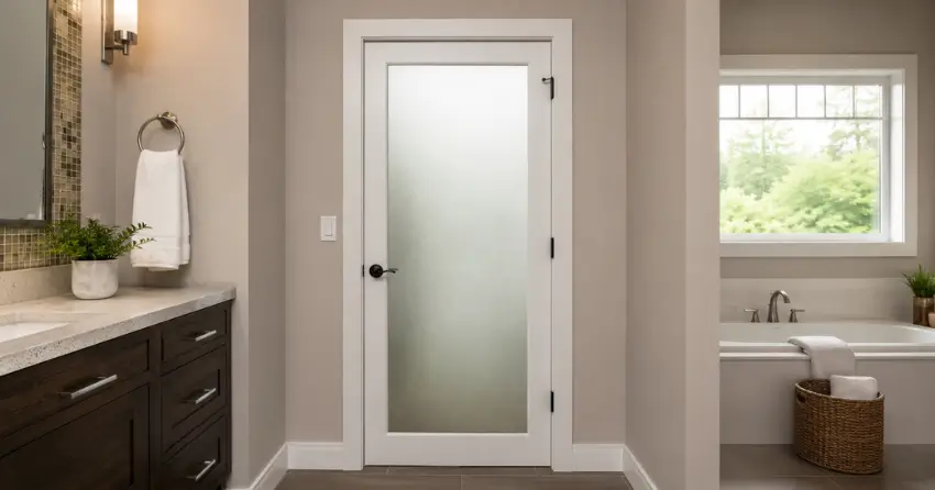 frosted glass panel bathroom door installed in a Eglinton East, Scarborough home
