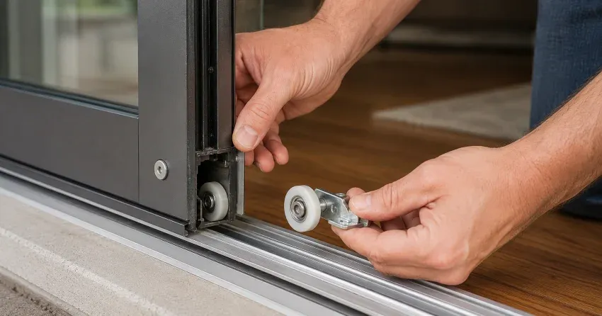 sliding door alignment Clairlea, Scarborough technician adjusting roller track
