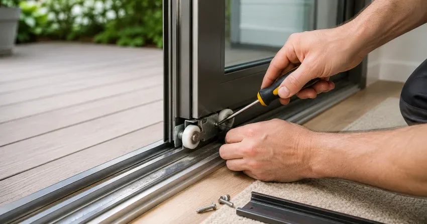 sliding door fix Clairlea, Scarborough technician diagnosing track issue