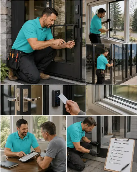 A technician replacing a failed sealed glazing unit in a window frame